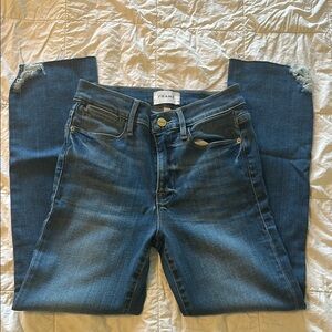 Frame Denim Women's Distressed Dark Blue Skinny Jeans